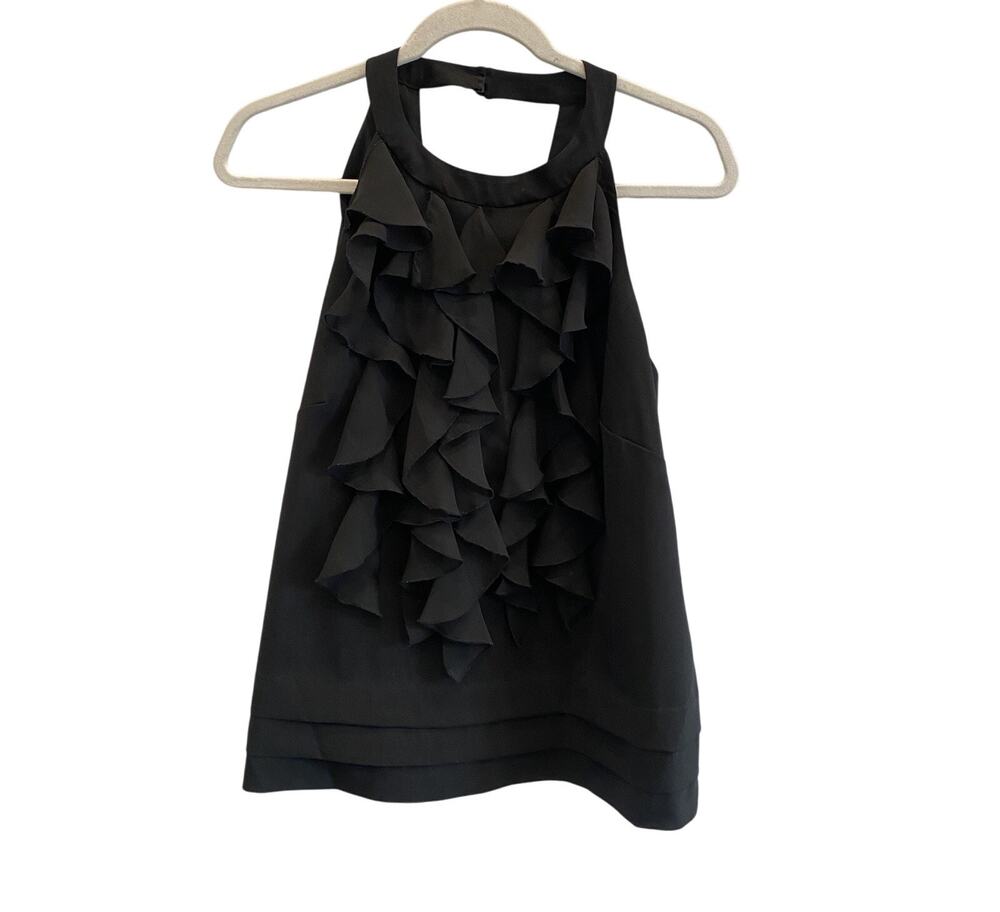 ECI Blouse Womens 10 Black Ruffle Halter Top Career Office Dark Romantic Vamp